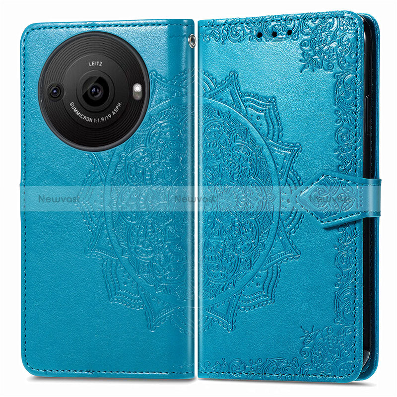 Leather Case Stands Fashionable Pattern Flip Cover Holder for Sharp Aquos R8s Pro Blue