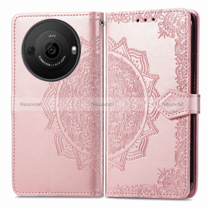 Leather Case Stands Fashionable Pattern Flip Cover Holder for Sharp Aquos R8s Pro Rose Gold