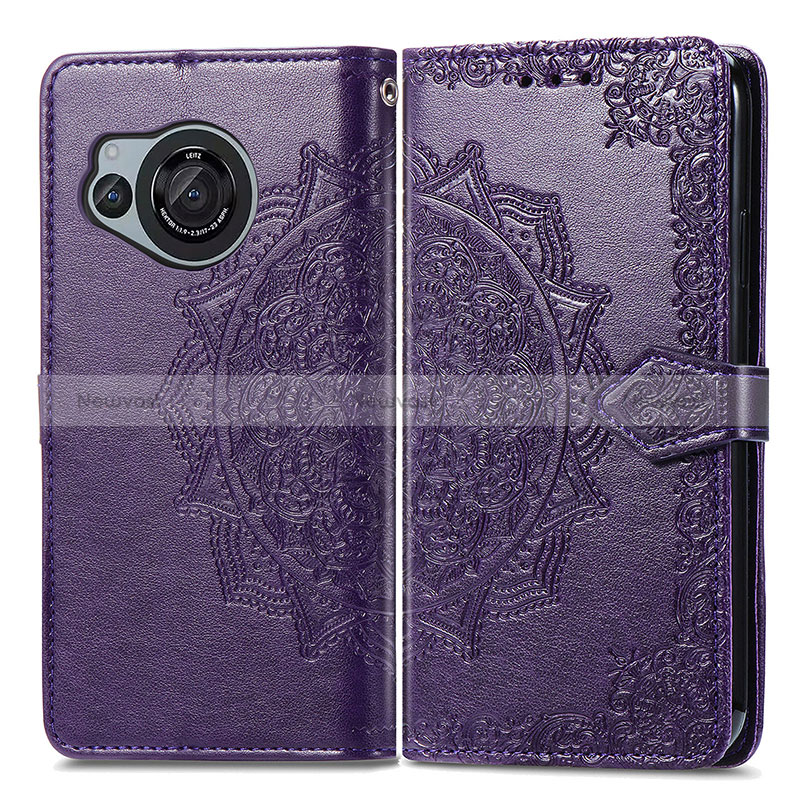 Leather Case Stands Fashionable Pattern Flip Cover Holder for Sharp Aquos R8s Purple