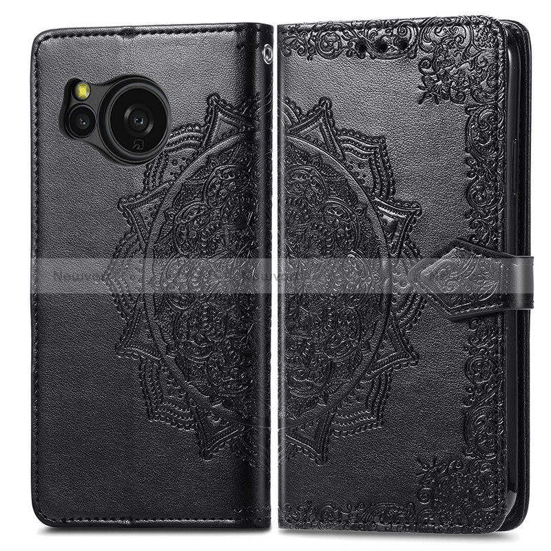 Leather Case Stands Fashionable Pattern Flip Cover Holder for Sharp Aquos Sense8 Black