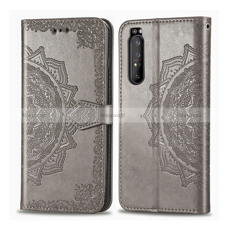 Leather Case Stands Fashionable Pattern Flip Cover Holder for Sony Xperia 1 II Gray