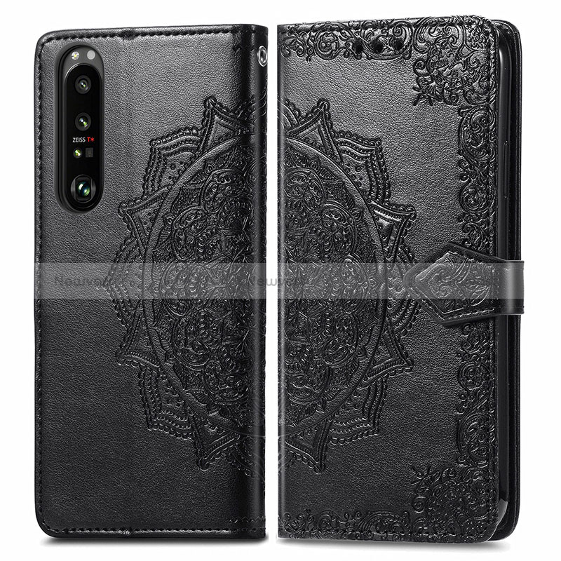 Leather Case Stands Fashionable Pattern Flip Cover Holder for Sony Xperia 1 III Black