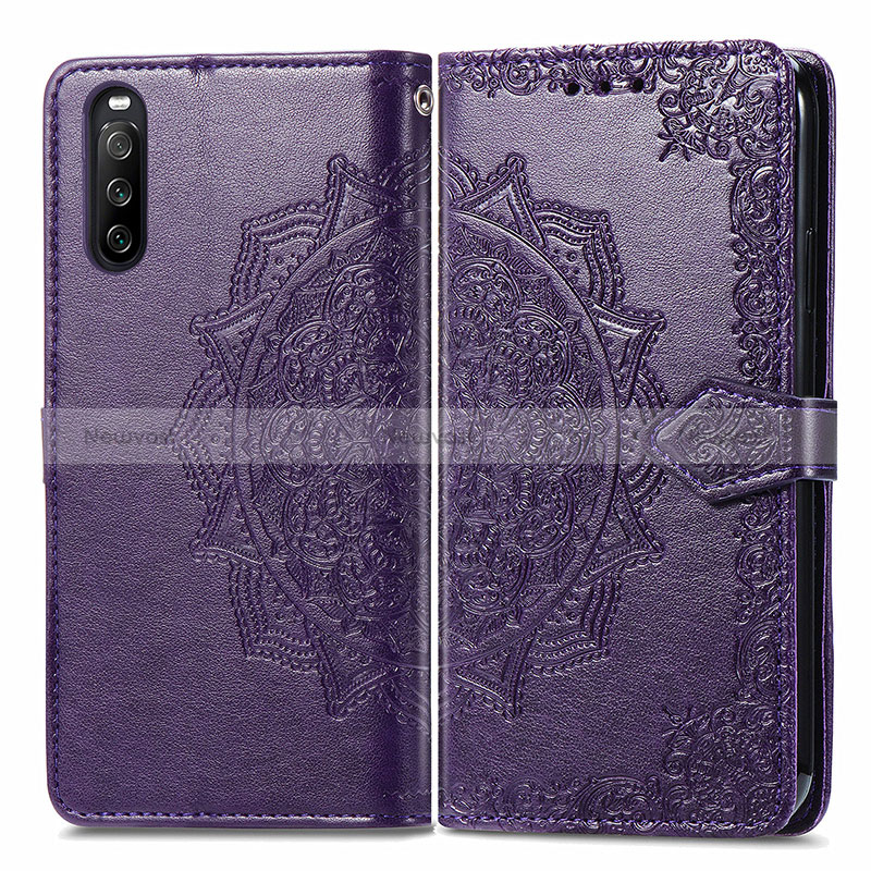 Leather Case Stands Fashionable Pattern Flip Cover Holder for Sony Xperia 10 III Lite Purple