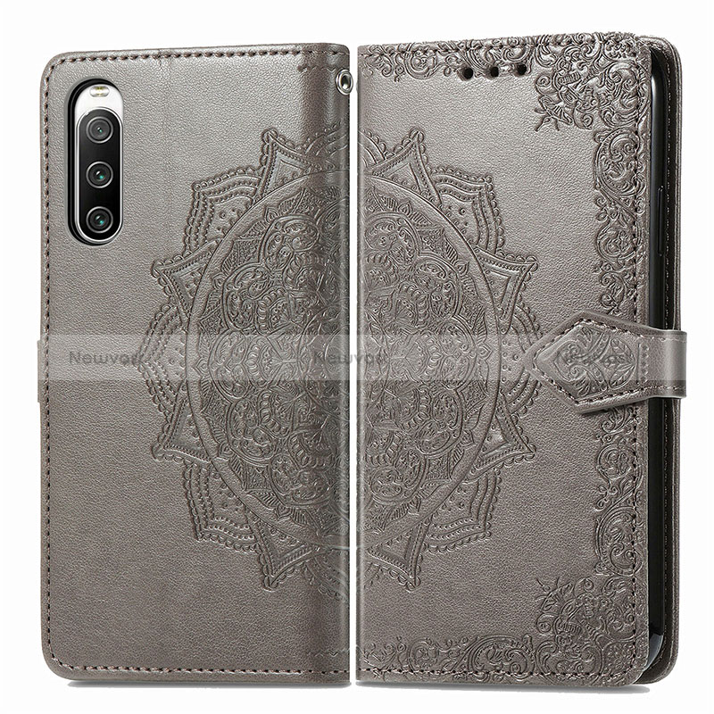 Leather Case Stands Fashionable Pattern Flip Cover Holder for Sony Xperia 10 IV SOG07 Gray