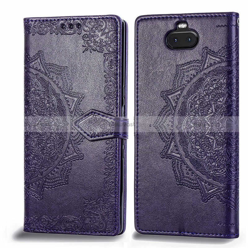 Leather Case Stands Fashionable Pattern Flip Cover Holder for Sony Xperia 10 Plus Purple