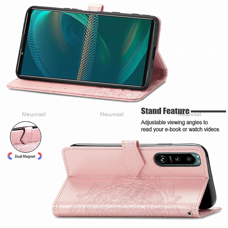 Leather Case Stands Fashionable Pattern Flip Cover Holder for Sony Xperia 5 IV