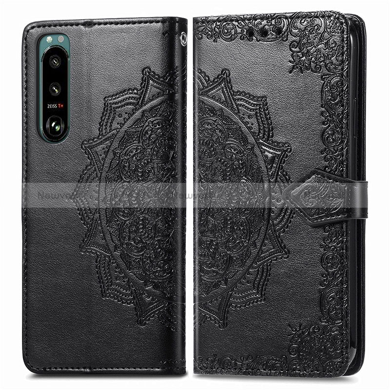 Leather Case Stands Fashionable Pattern Flip Cover Holder for Sony Xperia 5 IV Black