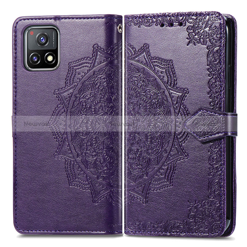 Leather Case Stands Fashionable Pattern Flip Cover Holder for Vivo iQOO U3 5G Purple