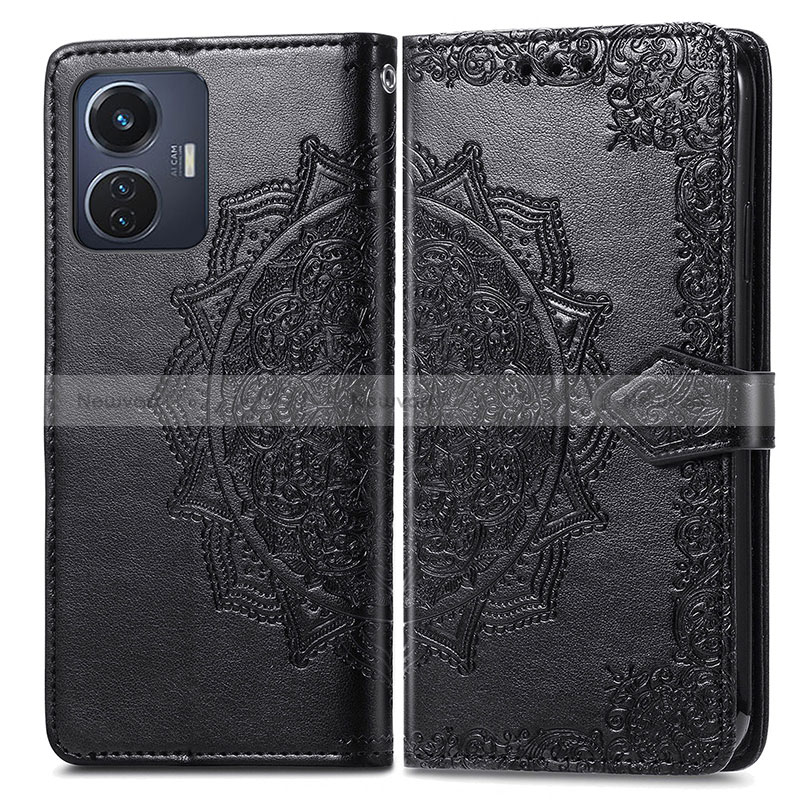 Leather Case Stands Fashionable Pattern Flip Cover Holder for Vivo T1 4G Black