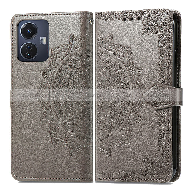 Leather Case Stands Fashionable Pattern Flip Cover Holder for Vivo T1 4G Gray