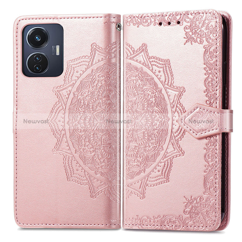 Leather Case Stands Fashionable Pattern Flip Cover Holder for Vivo T1 4G Rose Gold