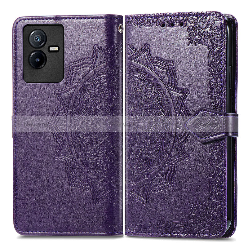 Leather Case Stands Fashionable Pattern Flip Cover Holder for Vivo T2x 5G