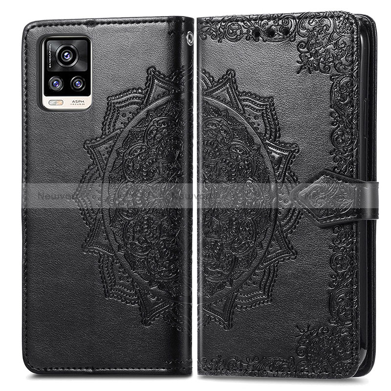 Leather Case Stands Fashionable Pattern Flip Cover Holder for Vivo V20 (2021) Black