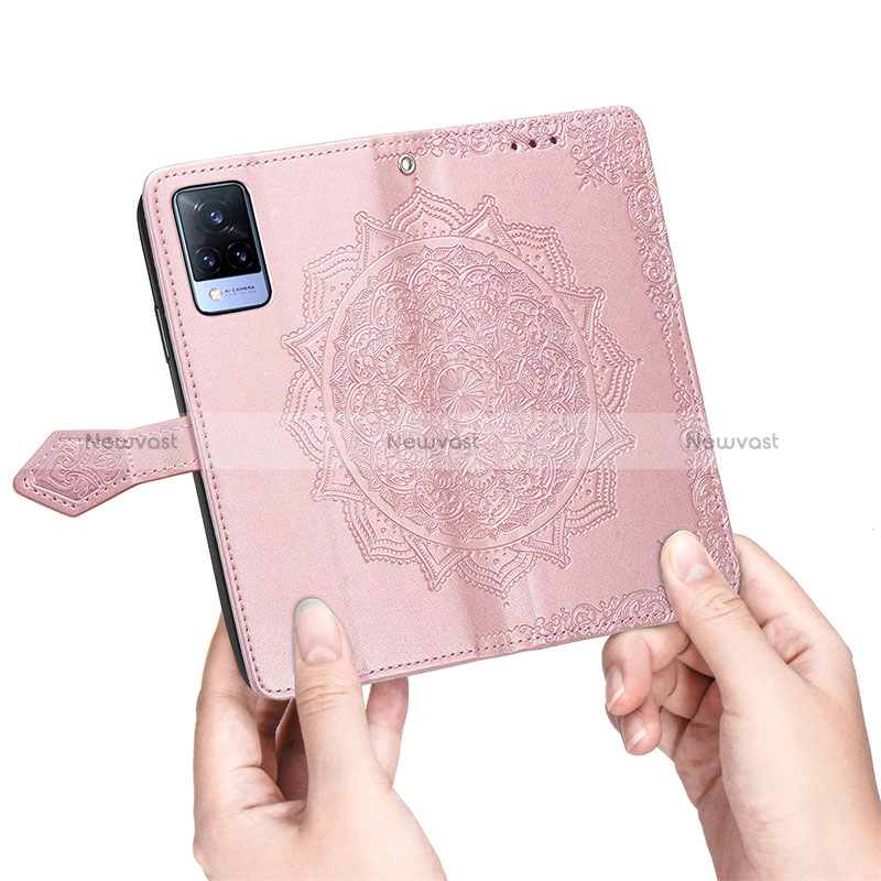 Leather Case Stands Fashionable Pattern Flip Cover Holder for Vivo V21 5G