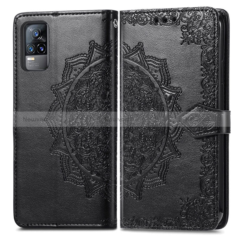 Leather Case Stands Fashionable Pattern Flip Cover Holder for Vivo V21e 4G Black