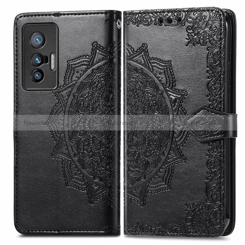 Leather Case Stands Fashionable Pattern Flip Cover Holder for Vivo X70 5G Black