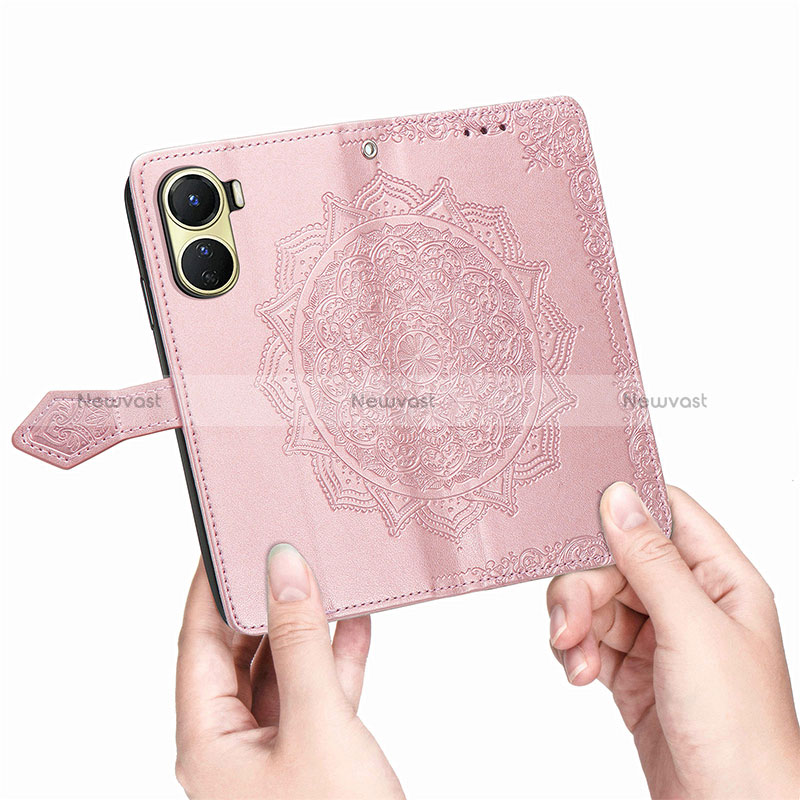 Leather Case Stands Fashionable Pattern Flip Cover Holder for Vivo Y02S