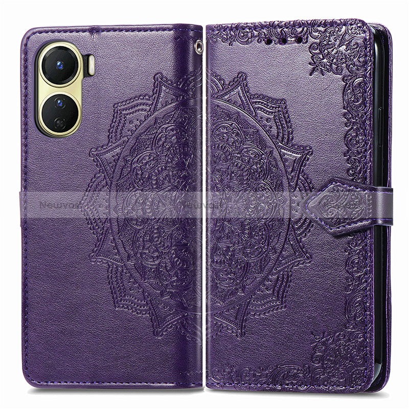 Leather Case Stands Fashionable Pattern Flip Cover Holder for Vivo Y02S