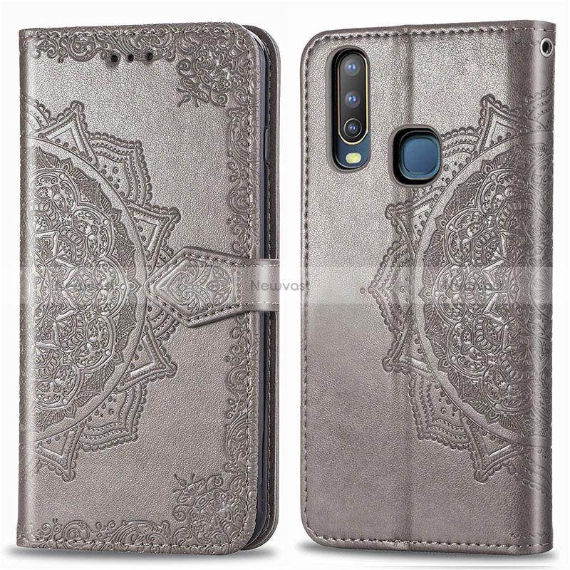 Leather Case Stands Fashionable Pattern Flip Cover Holder for Vivo Y11 Gray