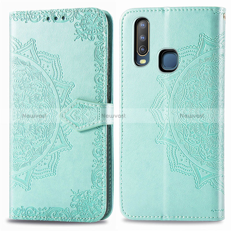 Leather Case Stands Fashionable Pattern Flip Cover Holder for Vivo Y11 Green