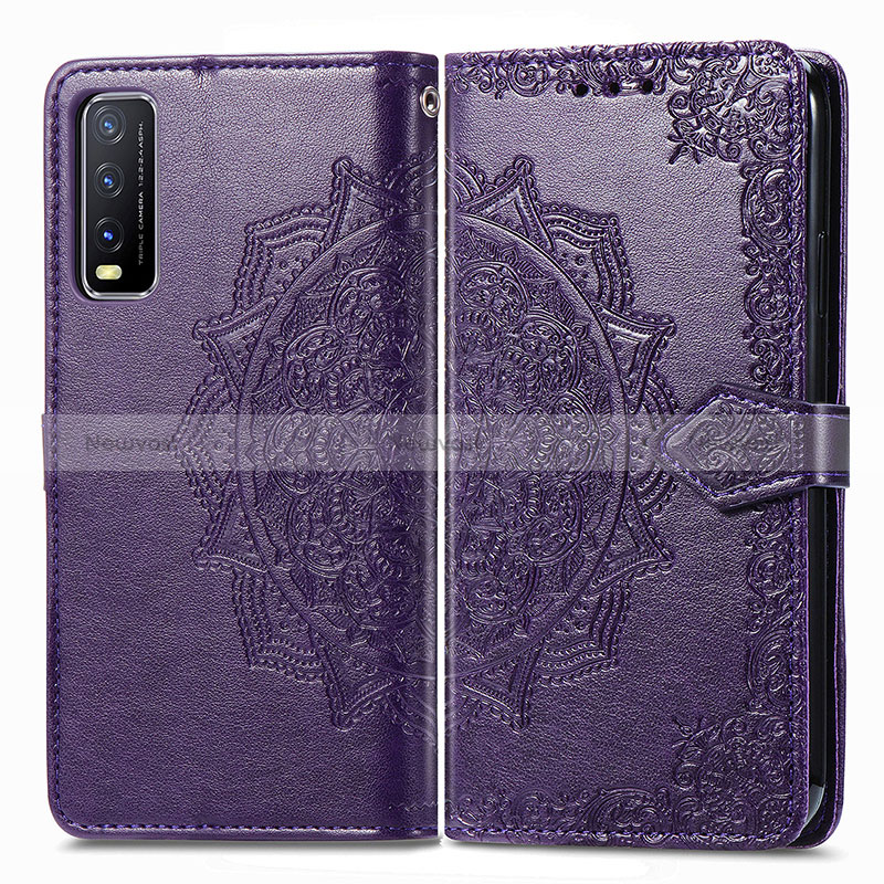 Leather Case Stands Fashionable Pattern Flip Cover Holder for Vivo Y12G Purple