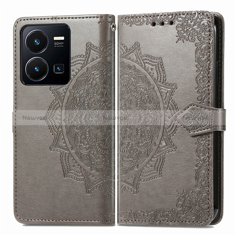 Leather Case Stands Fashionable Pattern Flip Cover Holder for Vivo Y35 4G