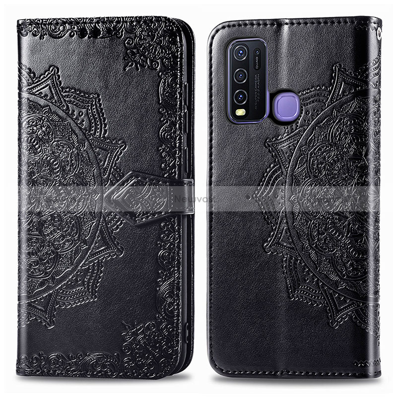 Leather Case Stands Fashionable Pattern Flip Cover Holder for Vivo Y50 Black