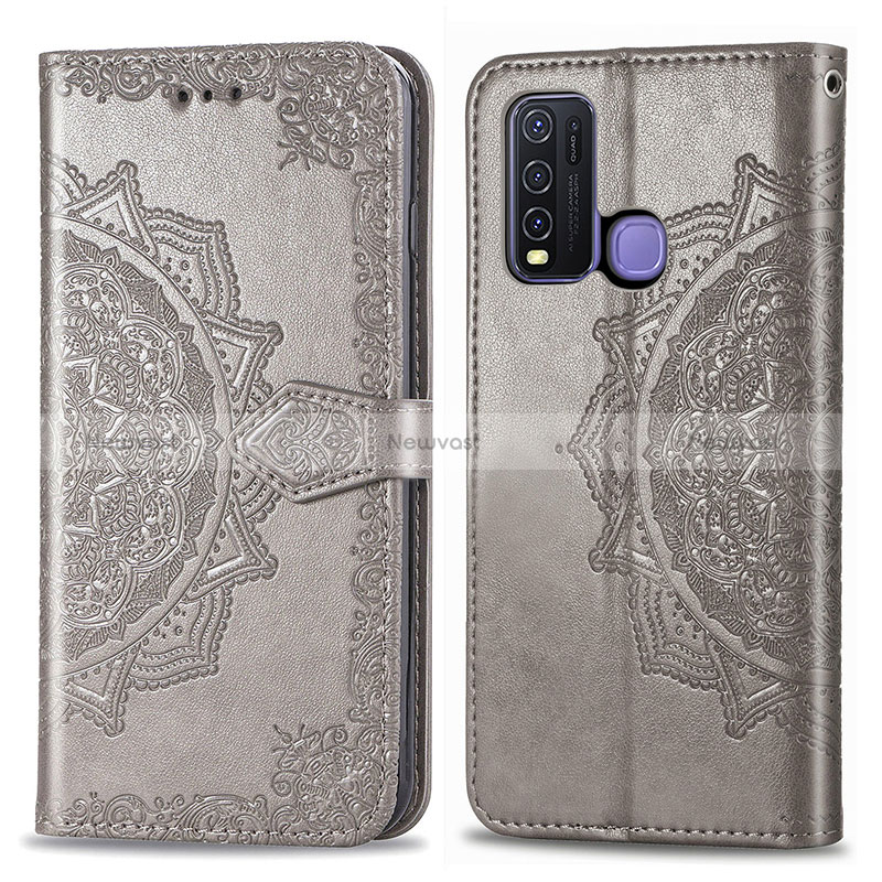 Leather Case Stands Fashionable Pattern Flip Cover Holder for Vivo Y50 Gray