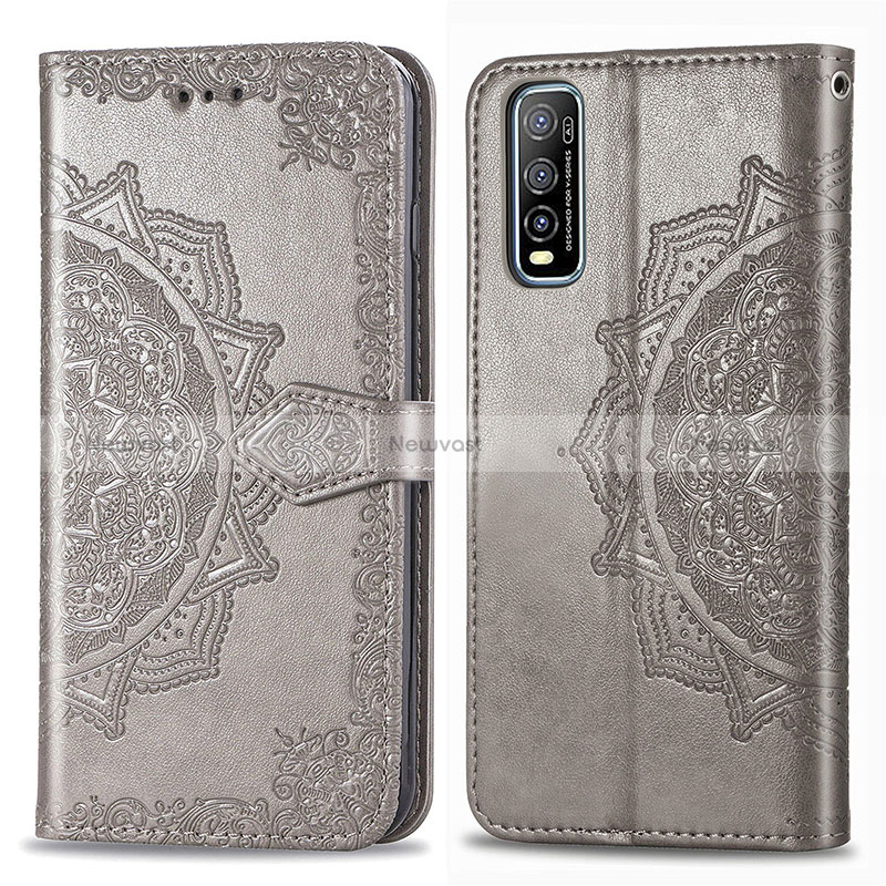 Leather Case Stands Fashionable Pattern Flip Cover Holder for Vivo Y50t Gray