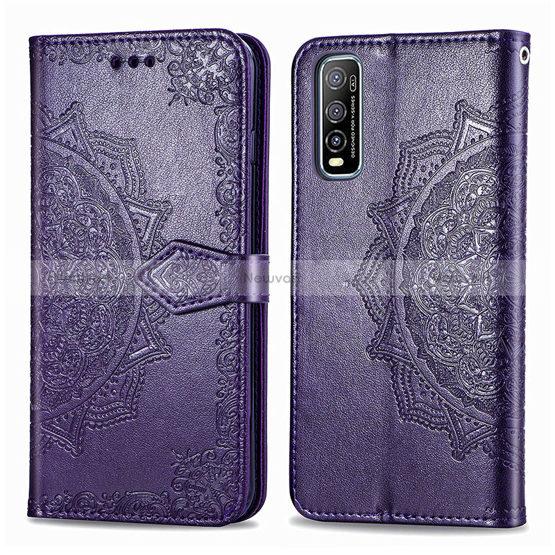 Leather Case Stands Fashionable Pattern Flip Cover Holder for Vivo Y70S 5G Purple