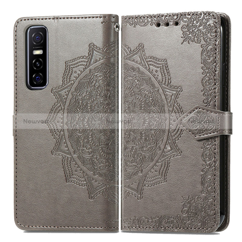 Leather Case Stands Fashionable Pattern Flip Cover Holder for Vivo Y73s 5G