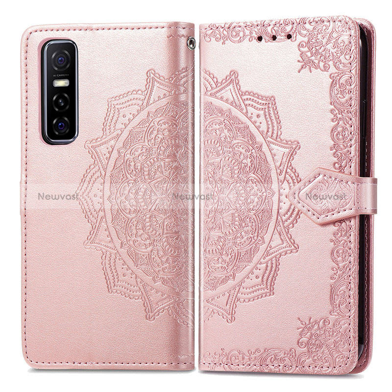 Leather Case Stands Fashionable Pattern Flip Cover Holder for Vivo Y73s 5G