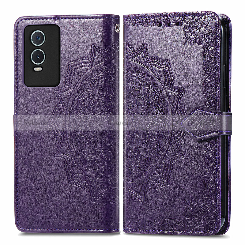 Leather Case Stands Fashionable Pattern Flip Cover Holder for Vivo Y74s 5G