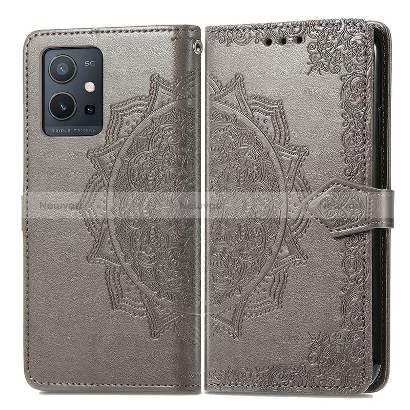 Leather Case Stands Fashionable Pattern Flip Cover Holder for Vivo Y75 5G Gray