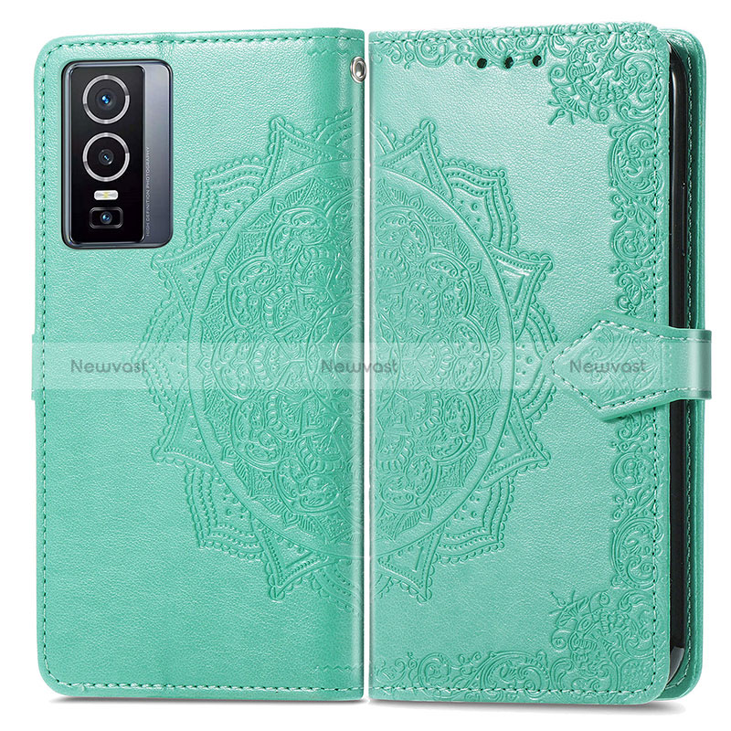 Leather Case Stands Fashionable Pattern Flip Cover Holder for Vivo Y76 5G Green