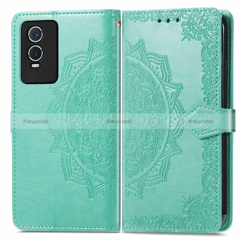 Leather Case Stands Fashionable Pattern Flip Cover Holder for Vivo Y76s 5G Green