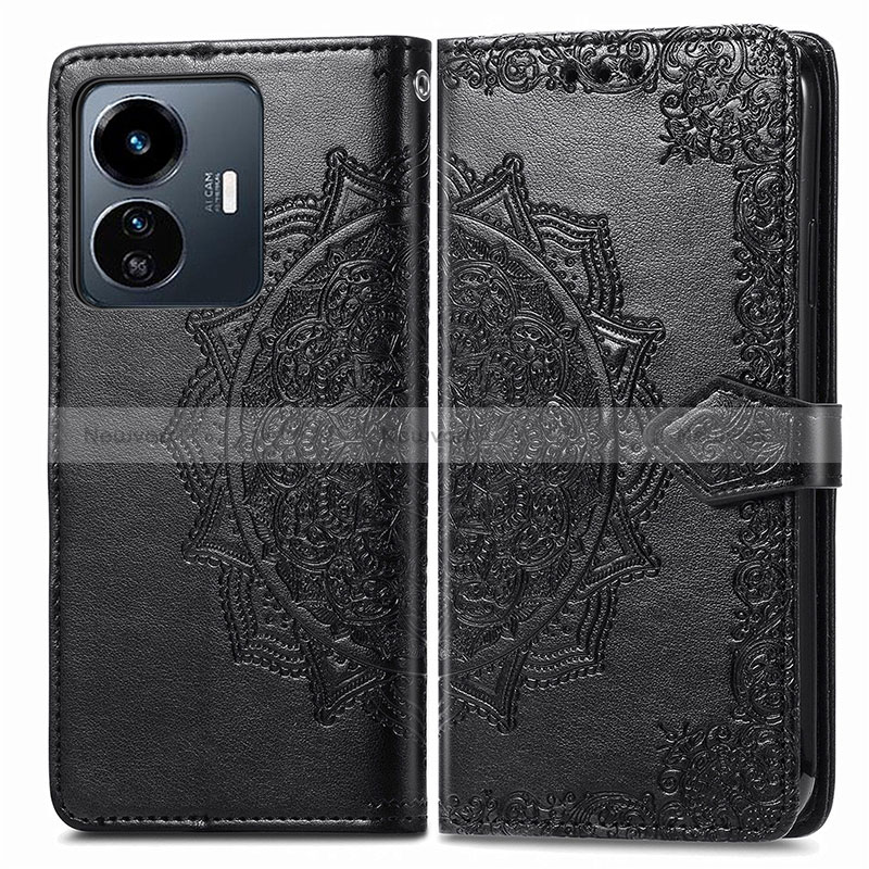 Leather Case Stands Fashionable Pattern Flip Cover Holder for Vivo Y77 5G Black