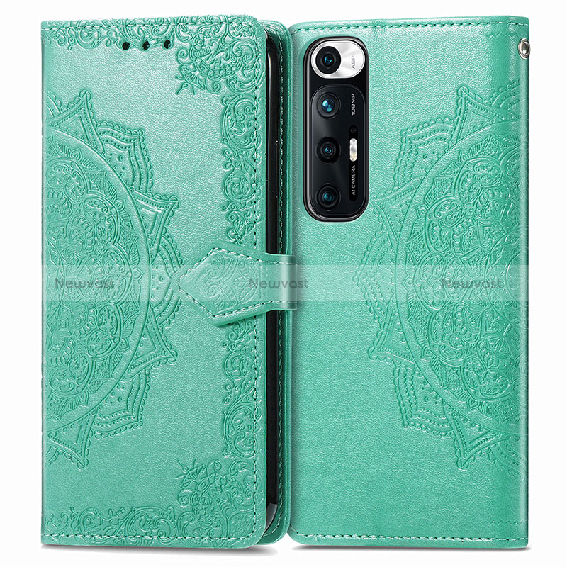 Leather Case Stands Fashionable Pattern Flip Cover Holder for Xiaomi Mi 10S 5G Green