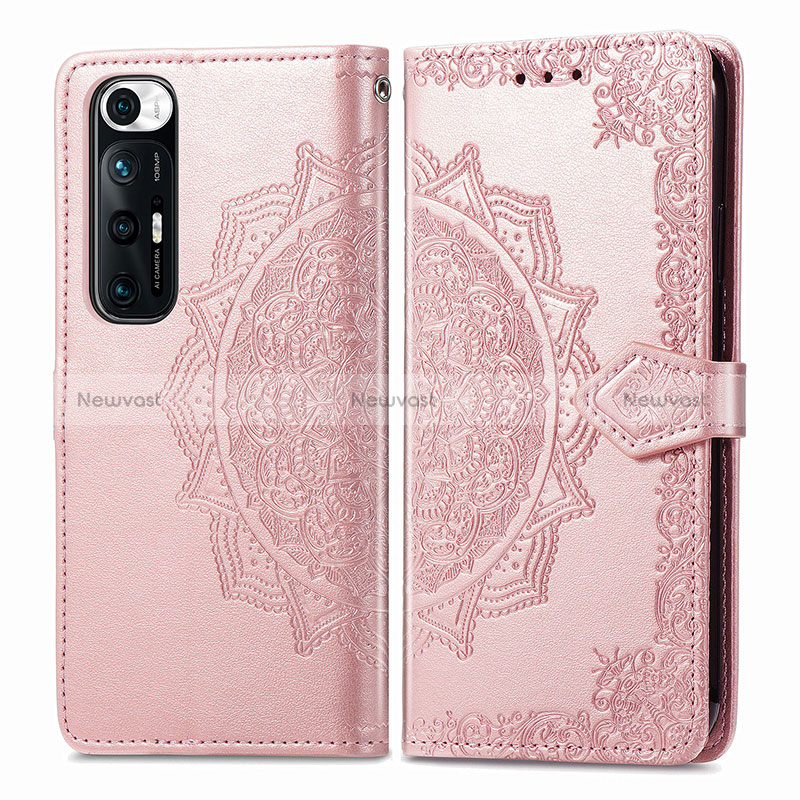 Leather Case Stands Fashionable Pattern Flip Cover Holder for Xiaomi Mi 10S 5G Rose Gold