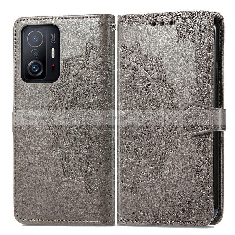 Leather Case Stands Fashionable Pattern Flip Cover Holder for Xiaomi Mi 11T 5G Gray
