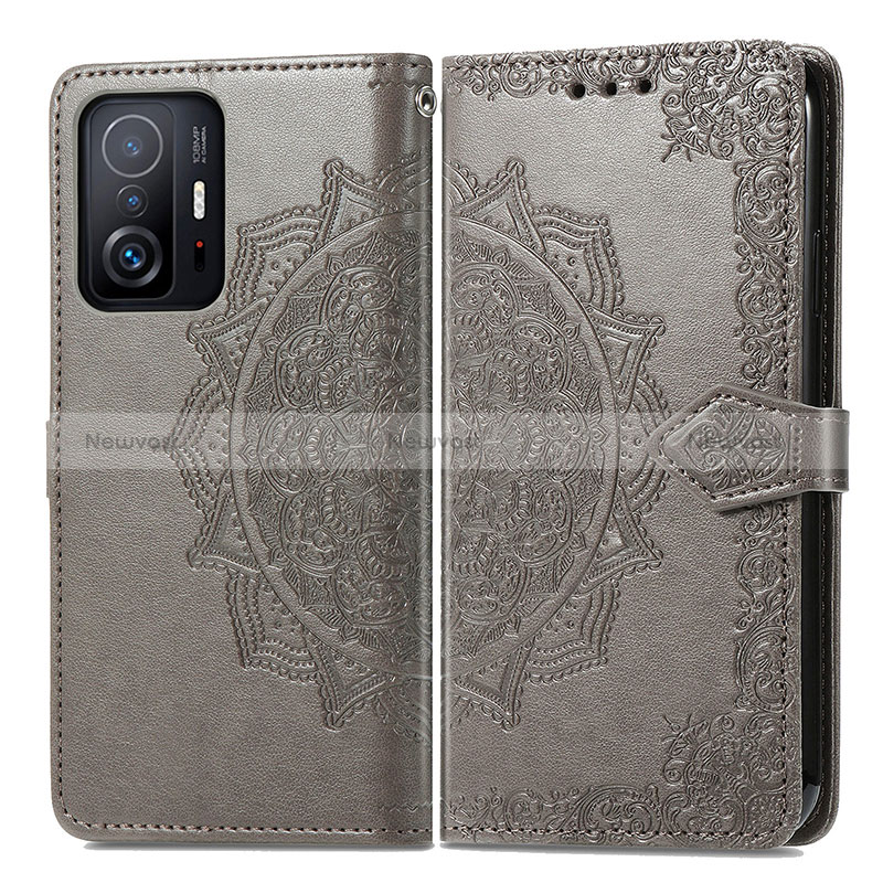 Leather Case Stands Fashionable Pattern Flip Cover Holder for Xiaomi Mi 11T Pro 5G Gray