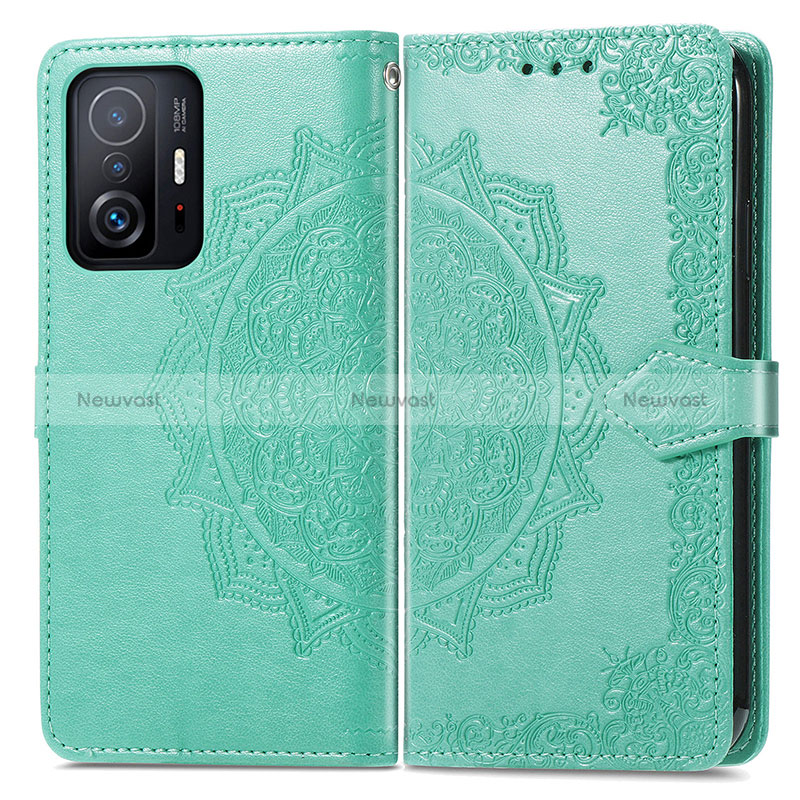 Leather Case Stands Fashionable Pattern Flip Cover Holder for Xiaomi Mi 11T Pro 5G Green