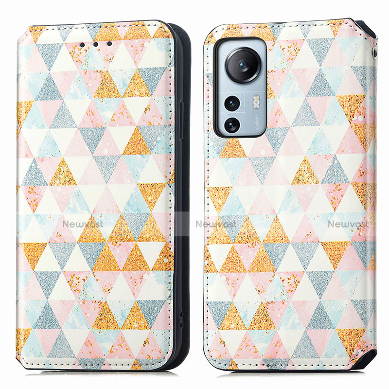 Leather Case Stands Fashionable Pattern Flip Cover Holder for Xiaomi Mi 12 5G White