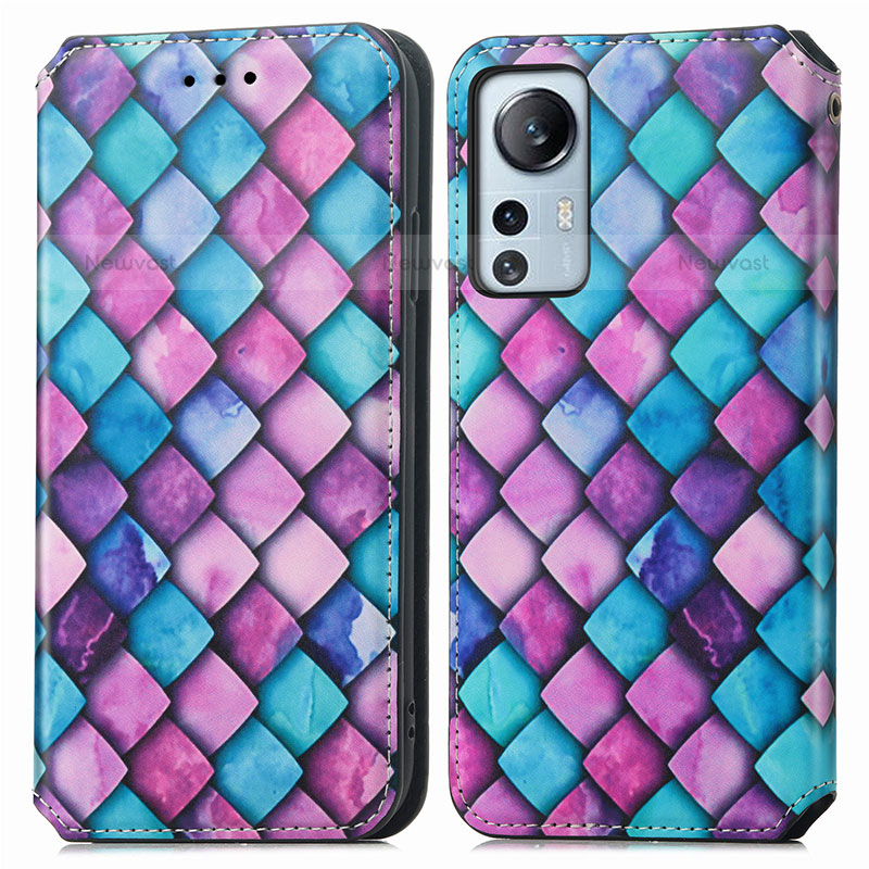 Leather Case Stands Fashionable Pattern Flip Cover Holder for Xiaomi Mi 12S 5G Purple