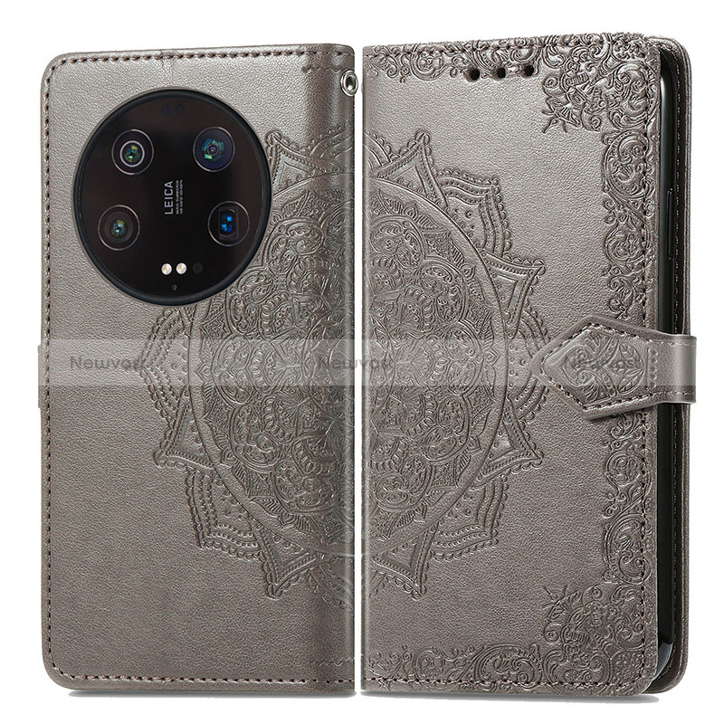 Leather Case Stands Fashionable Pattern Flip Cover Holder for Xiaomi Mi 13 Ultra 5G Gray