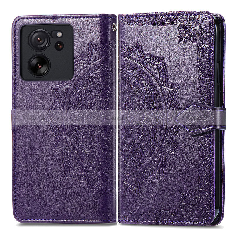 Leather Case Stands Fashionable Pattern Flip Cover Holder for Xiaomi Mi 13T 5G Purple