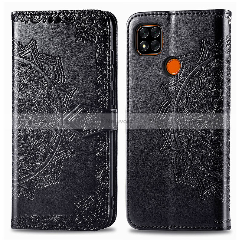 Leather Case Stands Fashionable Pattern Flip Cover Holder for Xiaomi POCO C3 Black