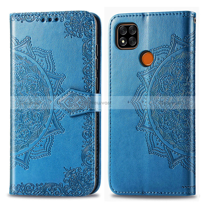 Leather Case Stands Fashionable Pattern Flip Cover Holder for Xiaomi POCO C3 Blue