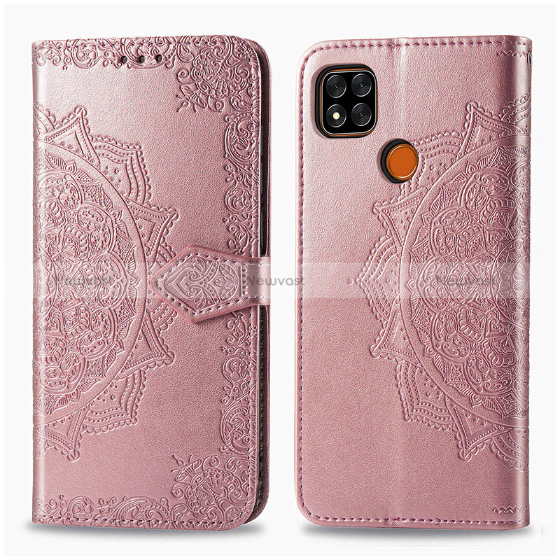 Leather Case Stands Fashionable Pattern Flip Cover Holder for Xiaomi POCO C3 Rose Gold