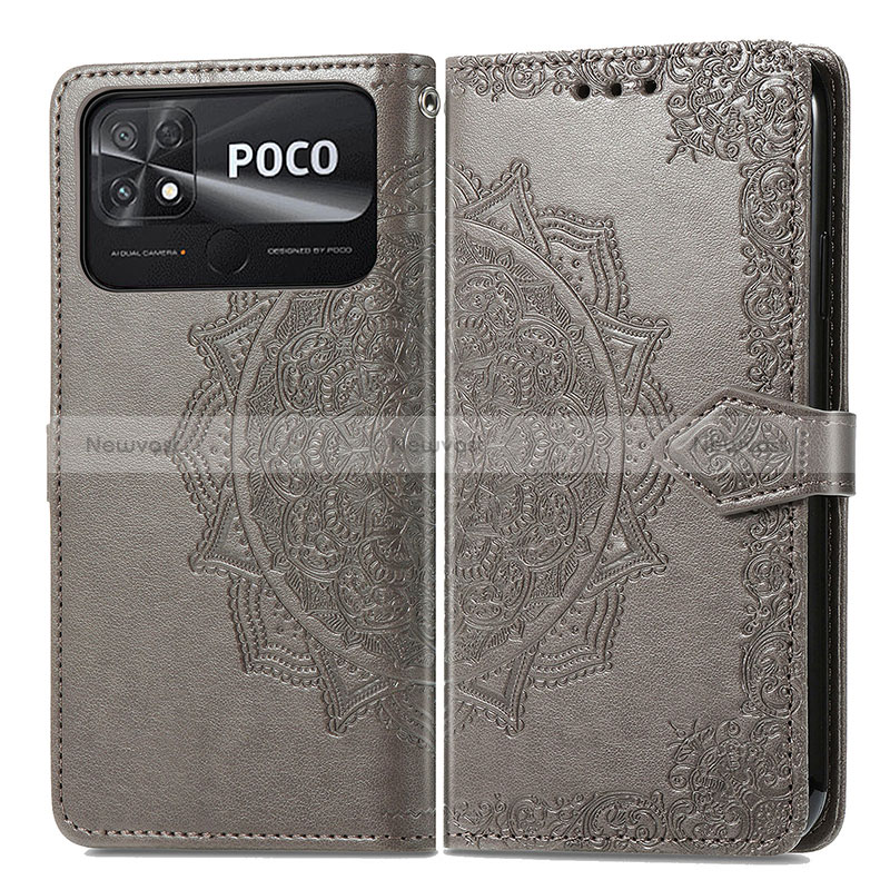 Leather Case Stands Fashionable Pattern Flip Cover Holder for Xiaomi Poco C40 Gray